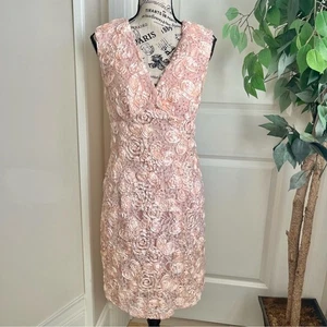 Vestido Vaina Marina 3D Roseta Lentejuelas Encaje Sin Mangas Rosa Rubor Talla 12 - Imagen 1 de 16