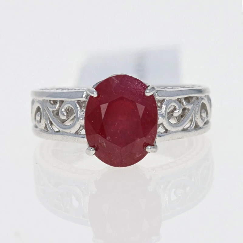 纯银铅玻璃填充红宝石鸡尾酒单颗戒指 - 925 椭圆形 3.15 克拉 — 第 1/4 张图片
