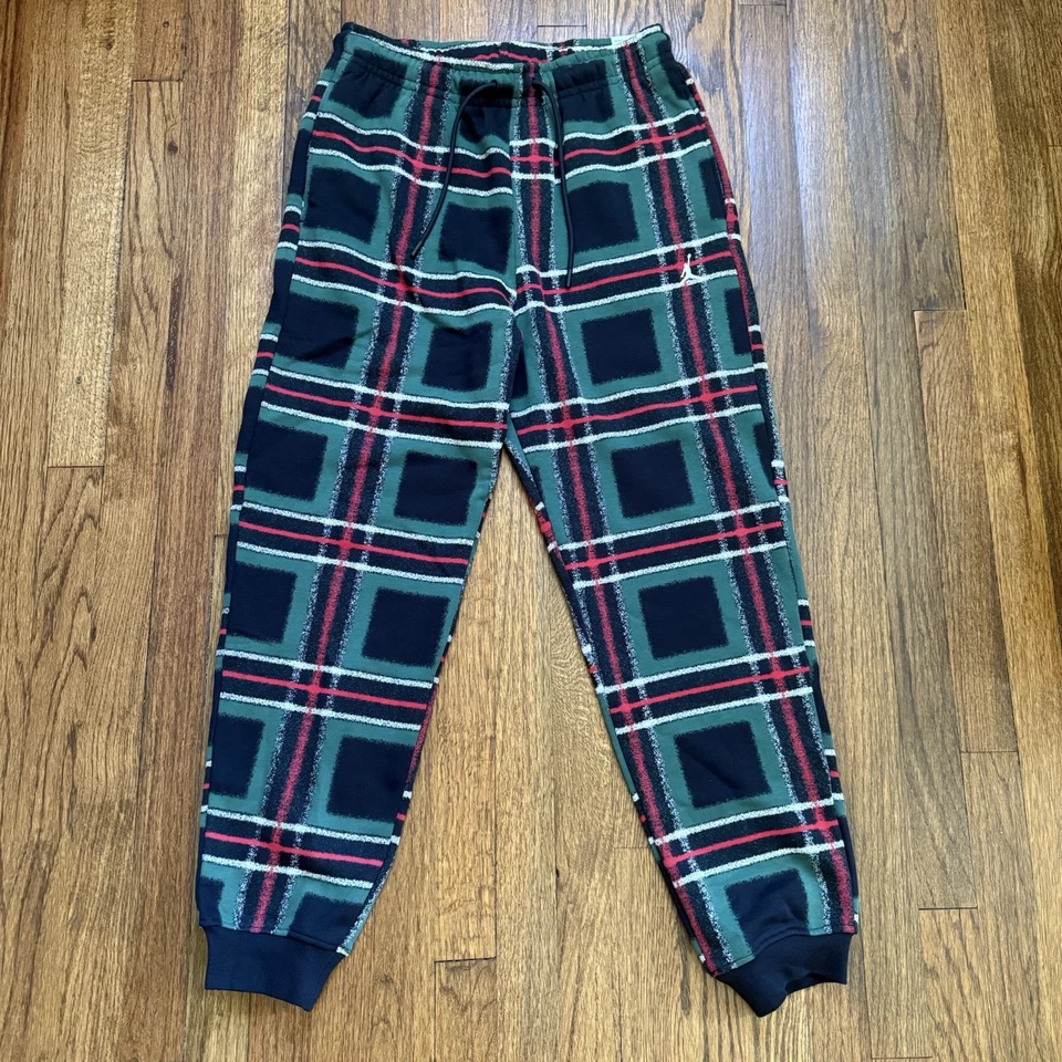 Nike Air Jordan Essentials Holiday Fleece Plaid Sweatpants Mens M FV7462-010