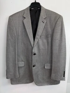 Andrew Fezza Jacket Men’s 44R Grey Herringbone 100% Silk Blazer Sport Coat - Picture 1 of 11