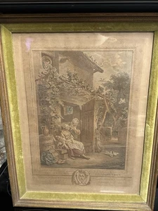 Antike FRANZÖSISCHE RADIERUNG - Les Amours Champetres (Das Land liebt) gerahmt/mattiert - - Bild 1 von 15