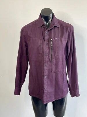 G-STAR RAW Dark Purple Cotton Shirt Long Sleeve Zip Pocket Slim Fit Size L - image 1 of 4