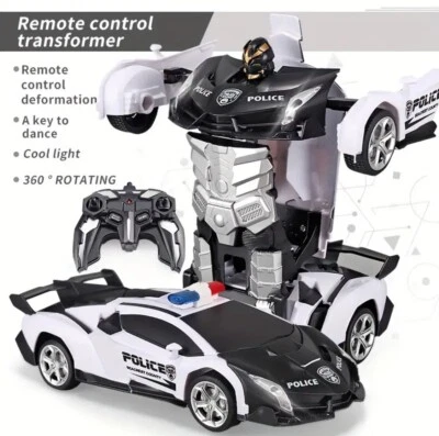 Transforming Remote Control Car: Police Robot with LED Lights & Drift Action - Image 1 of 4