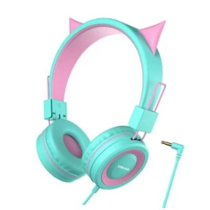 Cat Ear Kids Headphones for School, Wired Girls Foldable Headphones A-Green - Picture 1 of 7