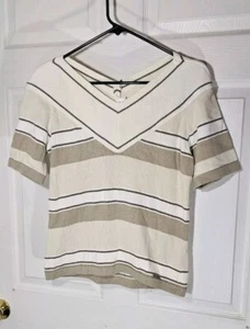 Blue Wilis Sweater Shirt Womens Size S Knitted 100% Cotton Brown White V Neck - Picture 1 of 9