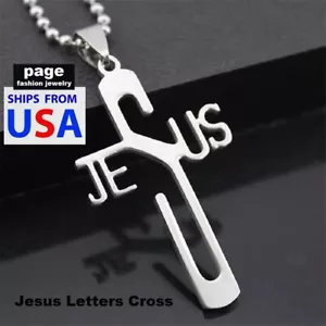 Women/Men Stainless Steel Jesus Letters 1.25" Cross Charm 24" Necklaces Jewelry - Picture 1 of 4