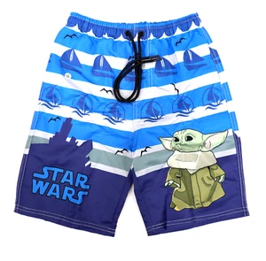 Star Wars Yoda Swim Trunks Boys Size Small Blue Gray Stripes Swimming Shorts - Picture 1 of 6