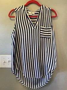 Ya Los Angeles Damen Shirt Top Bluse ärmellos marine gestreift große Tasche - Bild 1 von 4