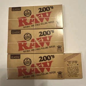 RAW 200's Classic KING SIZE SLIM FLAT PACK 600 Uncreased Rolling papers 3ct - Picture 1 of 3