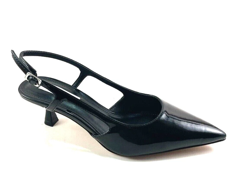 Steve Madden Legaci Black Patent Pointed Toe Slingback Pumps - Image 1 of 1