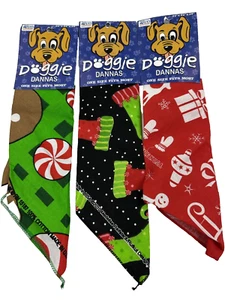 (3) Doggie Dannas Winter Holiday Christmas Snowflake Dog Bandanas One Size - Picture 1 of 7