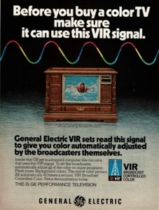 Anuncio impreso vintage 1977 General Electric GE VIR conjunto de televisión a color Rainbow Wave - Imagen 1 de 2
