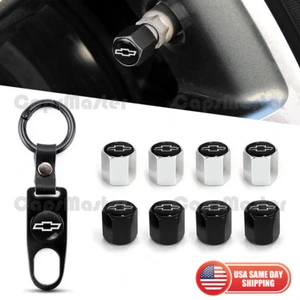 Car Wheels Tire Valve Dust Stem Air Cap Cover Keychain With Black Chevrolet Logo - Picture 1 of 7