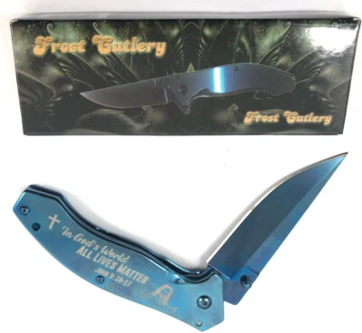 Cuchillo de bolsillo plegable con mango de aluminio Frost Cutlery FC-16BL All Lives Matter 1188-L Foto 1 de 4