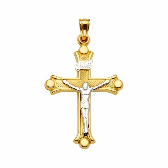 Pingente de berloque religioso cruz crucifixo inri ouro amarelo branco para colar corrente - Imagem 1 de 1