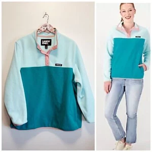 LAND’S END Heritage Fleece Snap Neck Pullover 1X Mint Teal Colorblock - Picture 1 of 10