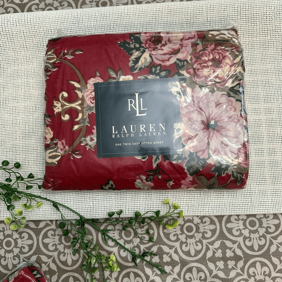 Ralph Lauren Marseilles Floral Red Twin Fitted Sheet 1st Quality