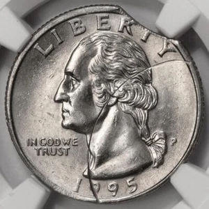 1995 NGC MS62 Incomplete And Curved Clip Quarter Mint Error Very Rare Type Coin - Picture 1 of 4