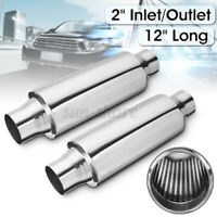 2PCS 2.5 Inch In/Out Car Exhaust Pipe Silencer Tip Sound Tuning Resonator Chrome