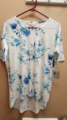 Lularoe Irma Tunic XXS White With Blue Watercolor Florals Feminine High Low Top  - Image 1 of 4