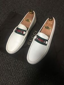  Gucci Men's White Loafers Driving Shoes US Size 8.5