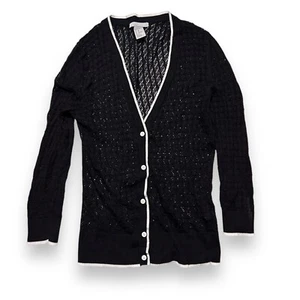 H&M Womens Black White Casual Sweater Cardigan 3/4 Sleeve Cotton Blend Size XS - Picture 1 of 6