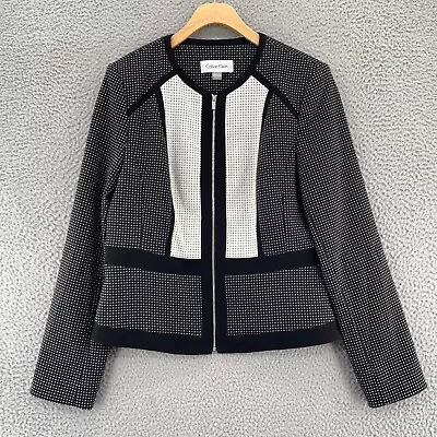 Calvin Klein Jacket Womens 10 Gray Dot Colorblock Stretch Full Zip Office Career - Image 1 of 4