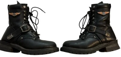Botas de motociclista de combate Harley Davidson vintage con cordones suela gruesa 7 Foto 1 de 4