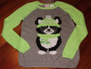 Girls JUSTICE Sweater Dog Green Gray Critter Sequin Metallic Bling Size 5 or 14 - Picture 1 of 16