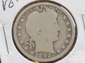 Cuarto de barbero 1892-P 90 % plata EE. UU. Moneda D4943 - Imagen 1 de 2