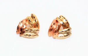14K Solid Tri-Color Gold Earrings Stud Earrings Vintage Earrings Estate Earrings - Picture 1 of 9