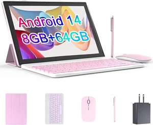2024 Newest Android 14 Tableta, 2 in 1 Tablet 10 Inch,Computer Tablet, Pink - Picture 1 of 7