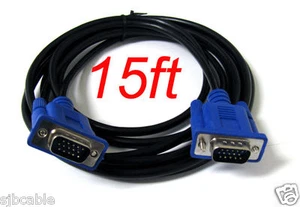 15ft 15Pin VGA SVGA BLUE ADAPTER Monitor M/M Male To Male Cable CORD FOR PC TV - Picture 1 of 6