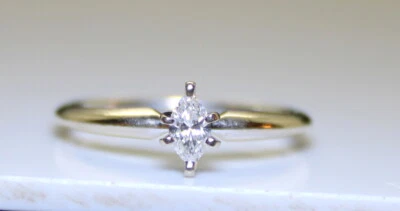 Ladies 14K White Gold 1/5 Ct Marquise Diamond Wedding/Engagement Ring Size 6.75 - Image 1 of 4