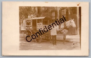 Rare Real Photo Borden's Dairy Milk Horse Wagon Green Street Albany NY RP M314 - Picture 1 of 3