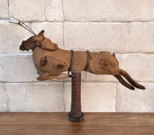 VTG Primitive Folk Art Christmas Reindeer on old spool sculpture handmade OOAK - Picture 1 of 9