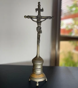 Antique French crucifix Bronze Cross Religious Jesus Christ Church Rare 19th⭐ - Picture 1 of 13