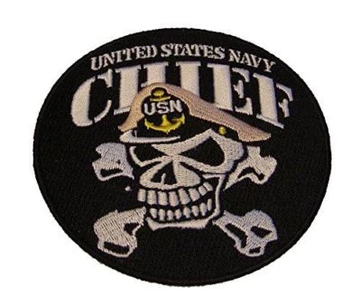 USN NAVY CHIEF SKULL AND CROSSBONES PATCH INITIATION INITIATED CPO KHAKI SAILOR Foto 1 de 2