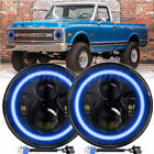 Blue Halo 7" Round Led Headlight Hi/Lo Lamps fit Chevy Truck C10 C20 C30 K10 LUV