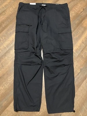 NUEVO H&M Hombres Pantalones XL Negro Mezcla de Algodón Cordón Calce Relajado Cremallera Carga 42x30 Foto 1 de 4