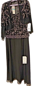 Jkara Beaded Sequin 2 Pc Chiffon Gown Long Formal Sheer Jacket Black Sz 16 NWT - Picture 1 of 14