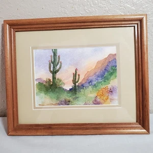Original Aquarell Gemälde Arizona Landschaft Saguaro Kaktus und Berge - Bild 1 von 7