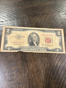 1953 A Circulated Two Dollar Bill $2 Note Red Seal Old Paper Rare A51220732A - Picture 1 of 7
