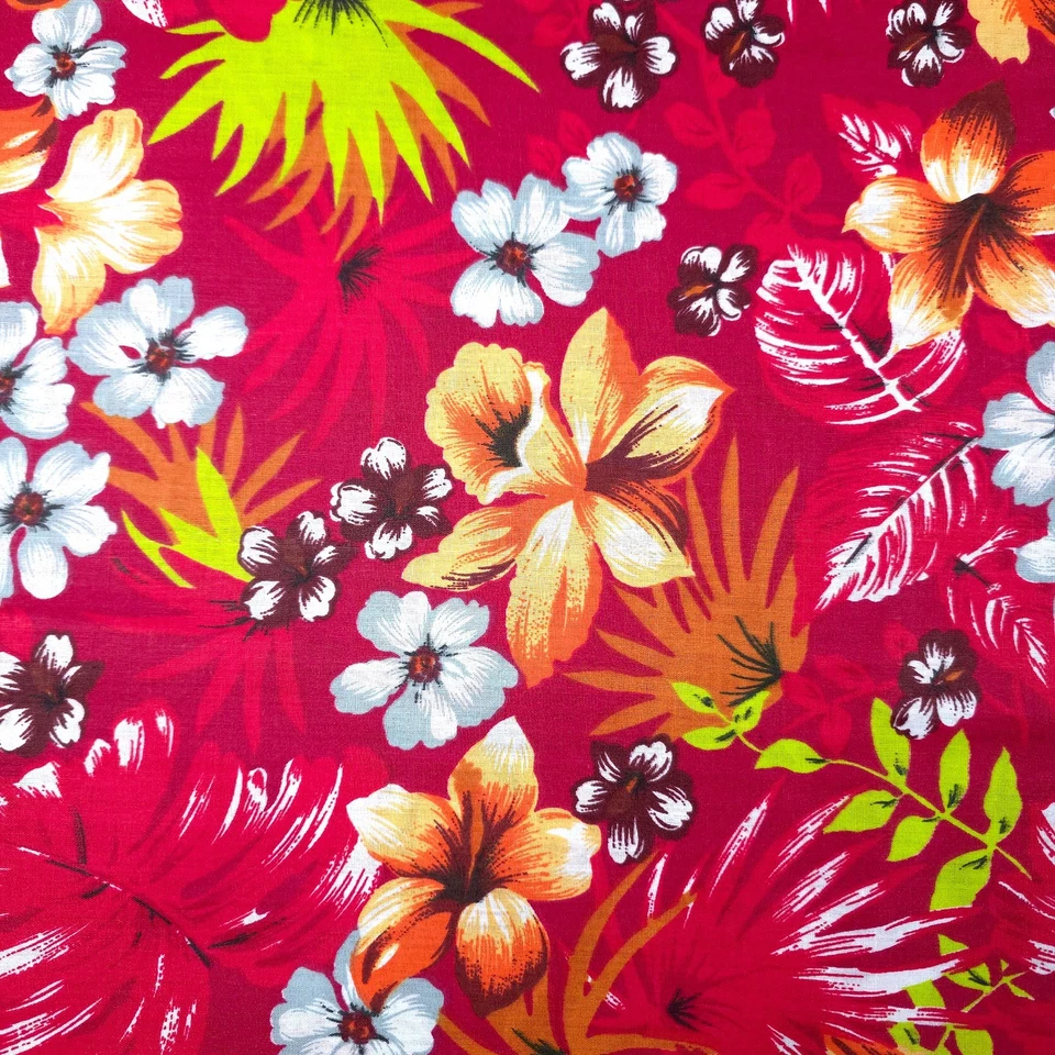 Vestido Camisa Aloha Rojo Tropical Estampado Hawaiano Tela Poli Algodón 58" Por Yarda Foto 1 de 4