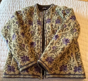 Giacca vintage design islandese donna piccolo cardigan sci lana foderato zip intera - Foto 1 di 24