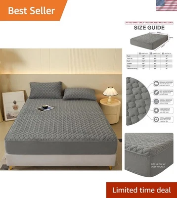 Sábana bajera de franela de lujo - Ropa de cama antideslizante de felpa para colchón Queen, gris Foto 1 de 4