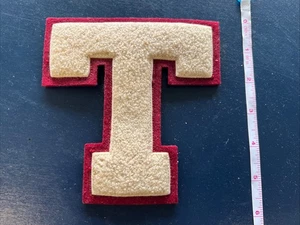 Vintage Letterman chenille Patch Letter T White RedTexas? - Picture 1 of 4