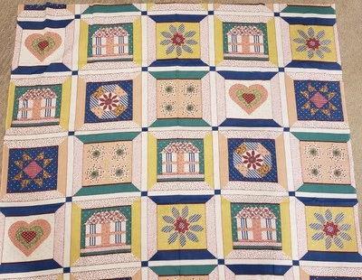 Vintage Panel Cotton Fabric Cheater Quilt 20 8 inch Blocks and Matching Yard - Image 1 of 4