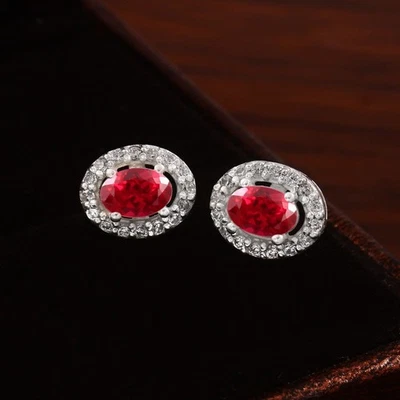 AAA Perfetto Luglio Pietra Zodiacale 6x4 MM Rubino Ovale Bottone, 925 Argento - Immagine 1 di 4