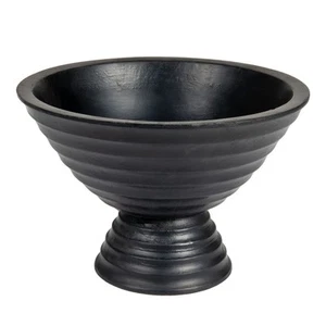 Boho Wood Pedestal Serving Bowl, Black Finish - Picture 1 of 7